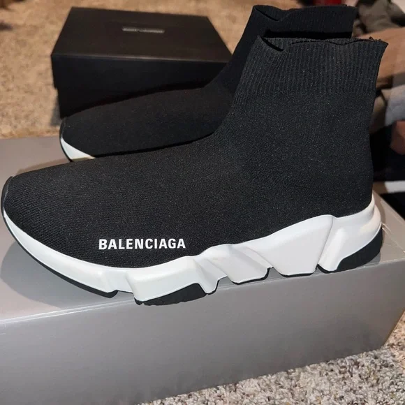 Balenciaga Black and White Sock Sneakers - Picture 1 of 5